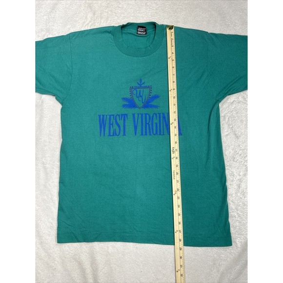 Vrg 90s Screen Stars Teal West Virginia Graphic T-Shirt Single Stitch Size Large - Picture 8 of 9